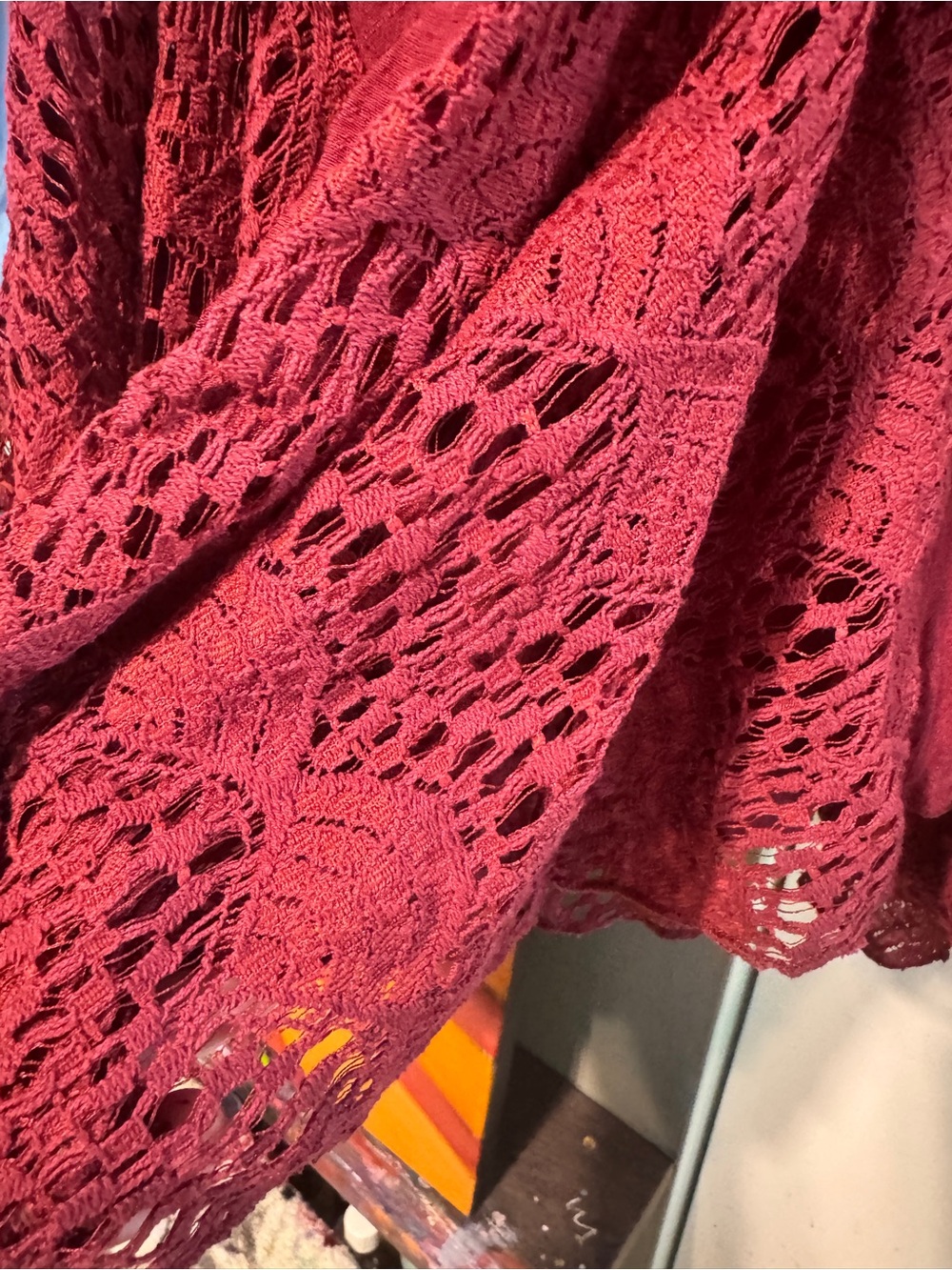 Indigo Soul XL Burgundy Crochet Lace Asymmetrical Hem Mini Tunic Dress Whimsigot - Picture 4 of 9